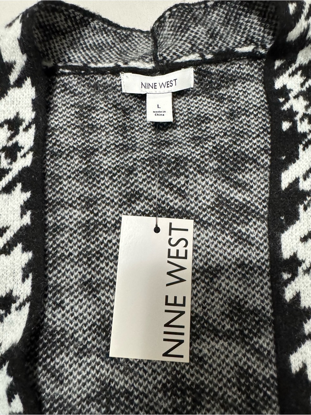 Nine West Houndstooth Open Front Long Duster Cardigan Sweater Size Large - Picture 3 of 5